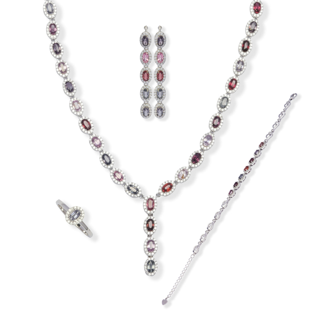 Sri Lankan Oval Spinel and Zircon Necklace Set - Elegance in Every Detail