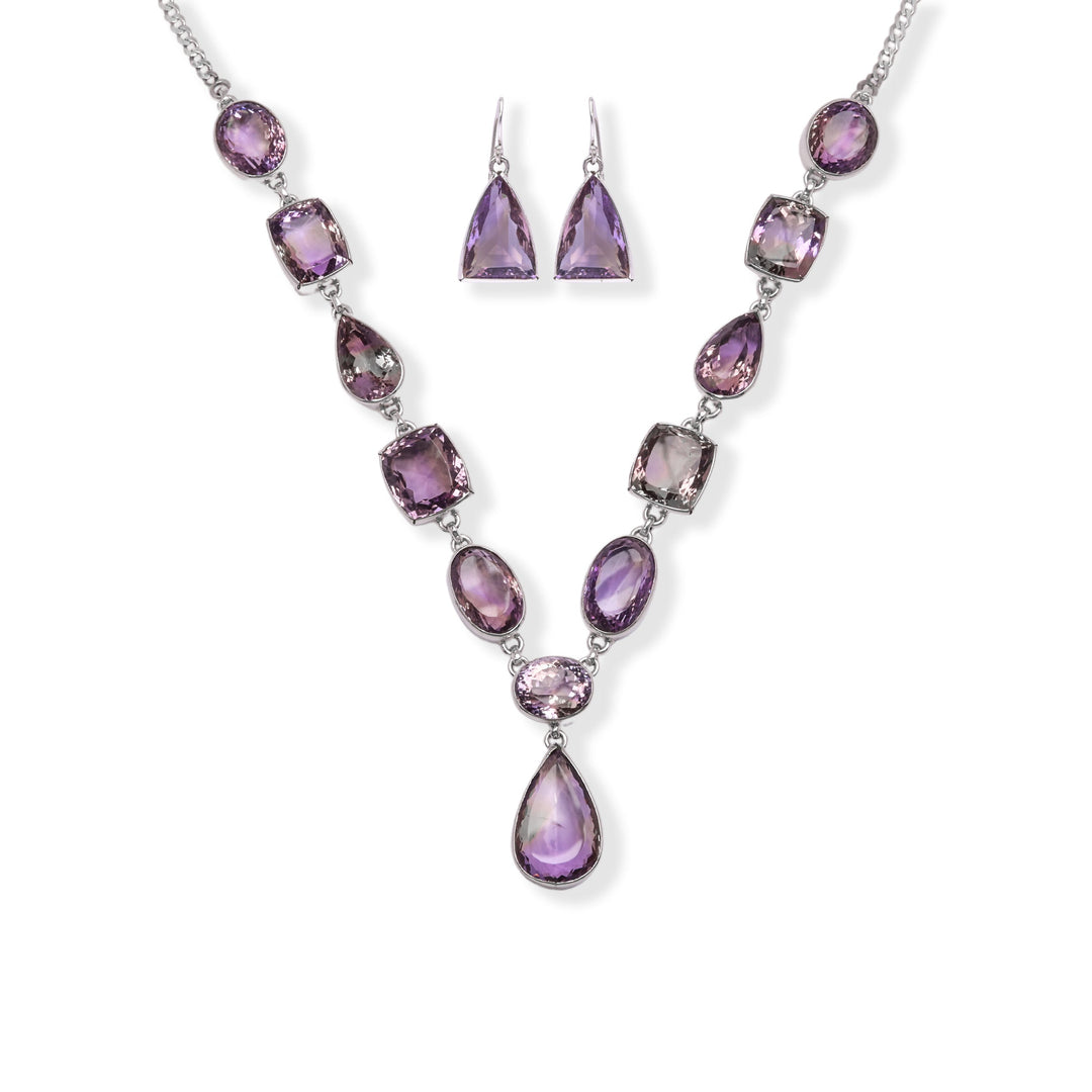 Brazilian Amethrine Necklace Set - Oval, Square and Pear Cut
