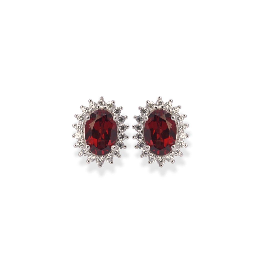 African Oval Garnet and Zircon Earrings - Stud system- 1.58 Ct