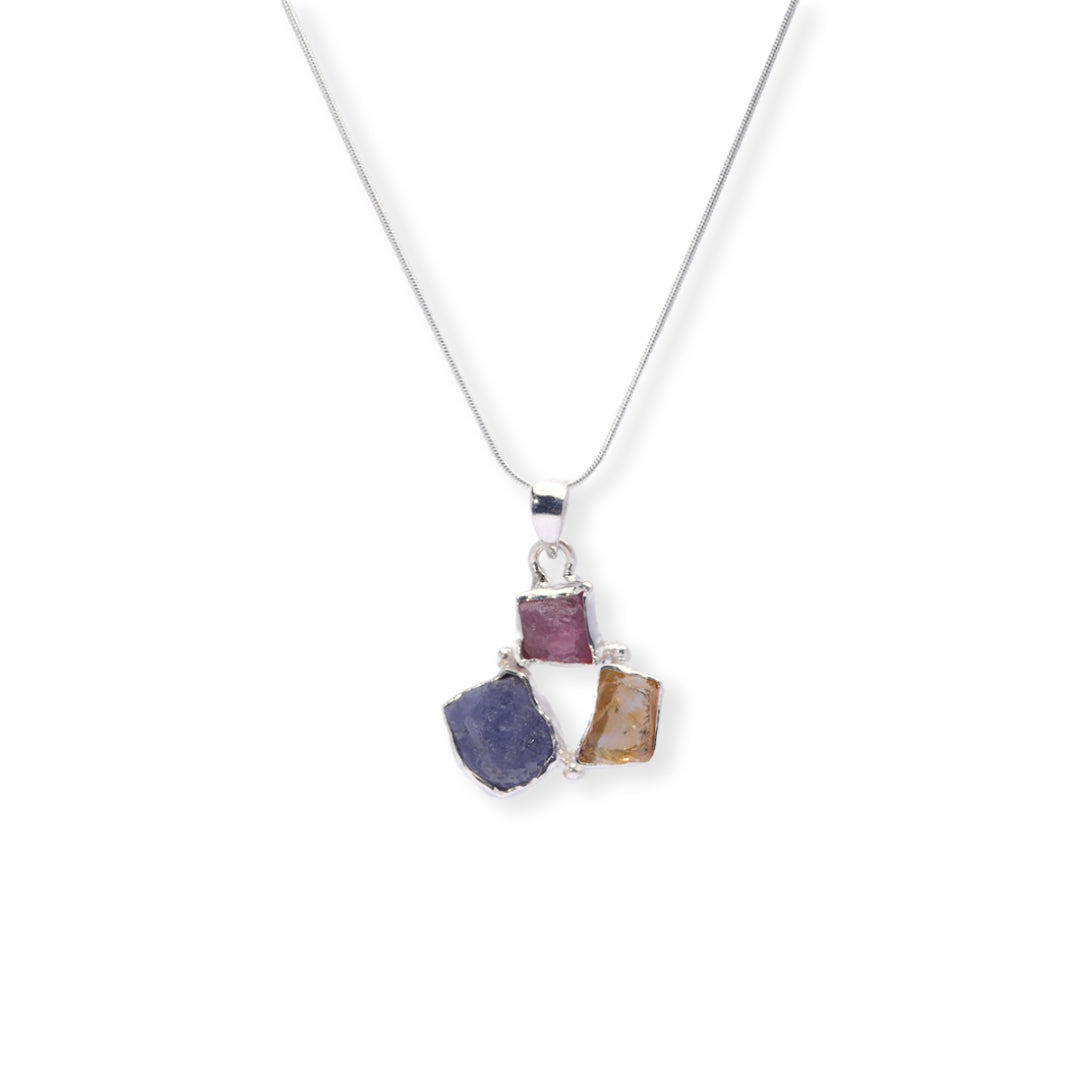 African Elegance Pendant - Tanzanite, Citrine and Tourmaline, Chain length 16 or 18 Inches