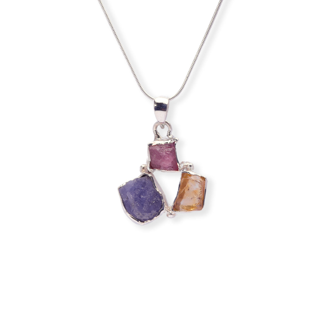 African Elegance Pendant - Tanzanite, Citrine and Tourmaline, Chain length 16 or 18 Inches
