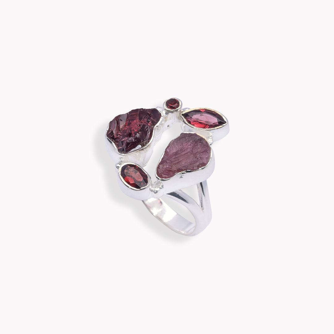 Enchanting Africa Garnet and Brazil Tourmaline Ring Set - Rings in Sizes 6 US, 7 US, and 8 US