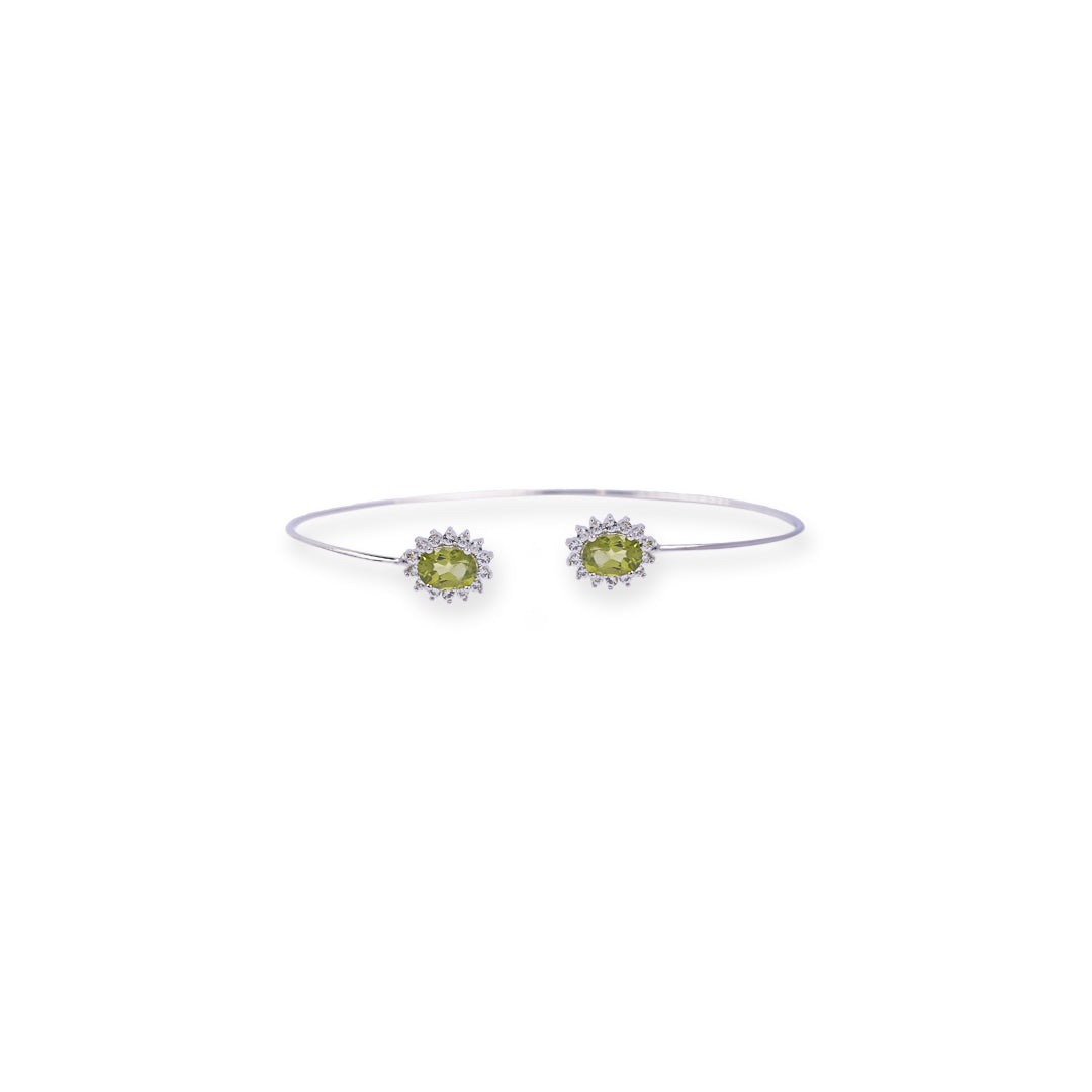 Exquisite Women's Bangle with Oval Peridot and Zircon Gemstones - Handcrafted Elegance from Pakistan