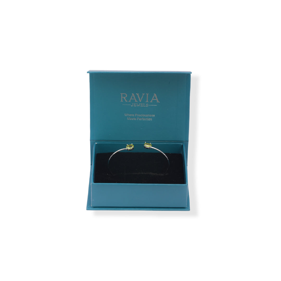 Graceful Women's Bangle with Oval Peridot Gemstones - Handcrafted Elegance from Pakistan