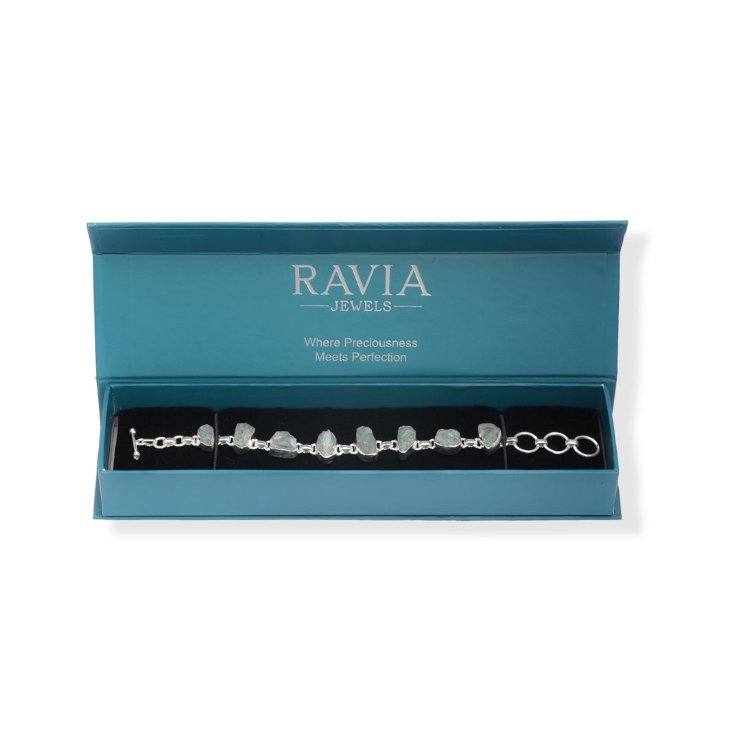 Pakistani Raw Aquamarine Bracelet - Tranquil Beauty, Adjustable Elegance