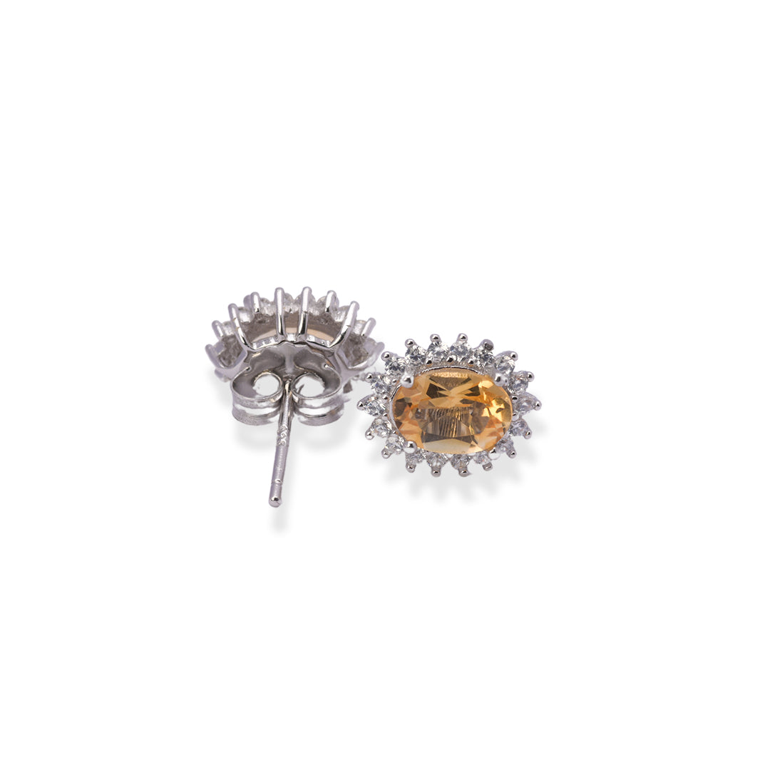 Elegant Oval Citrine and Zircon Women's Earrings from Africa - Timeless Glamour in Every Stud