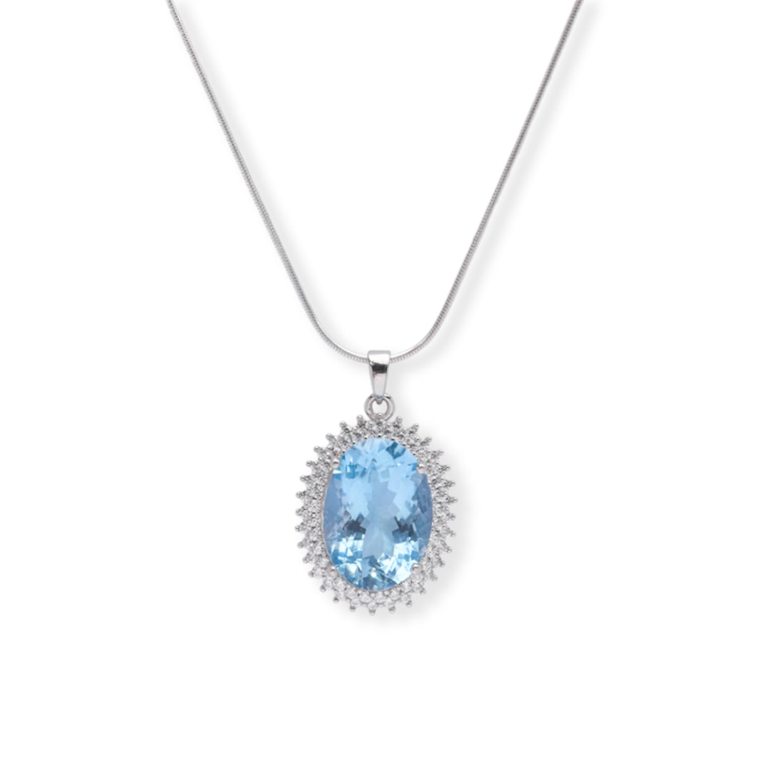 Pakistani Oval Blue Topaz and Zircon Pendant - Timeless Elegance, Ethereal Beauty