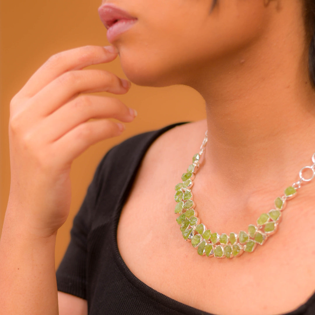 Pakistani Peridot Necklace - Natural Elegance, Adjustable Charm