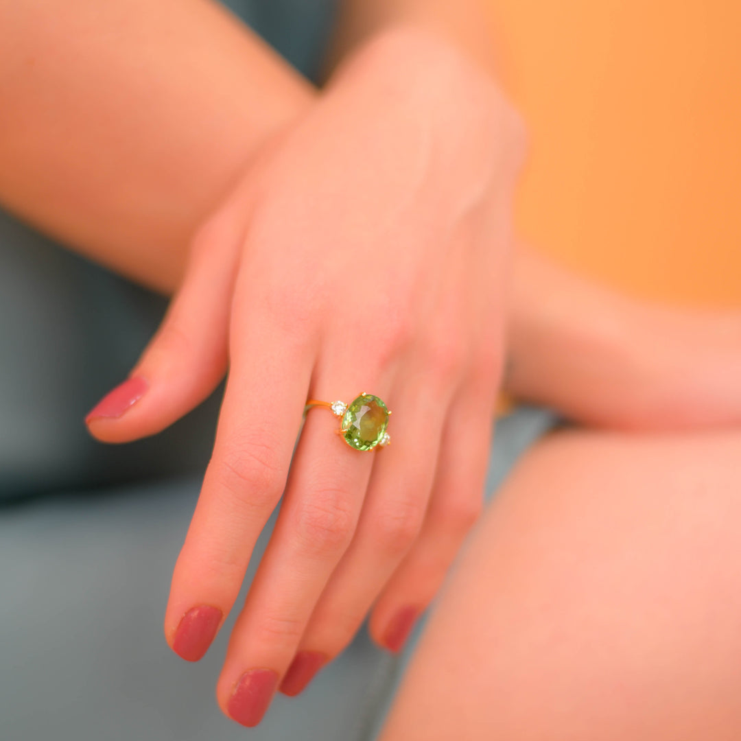 Tourmaline Golden Diamond Ring - 5.50ct, 18k Gold