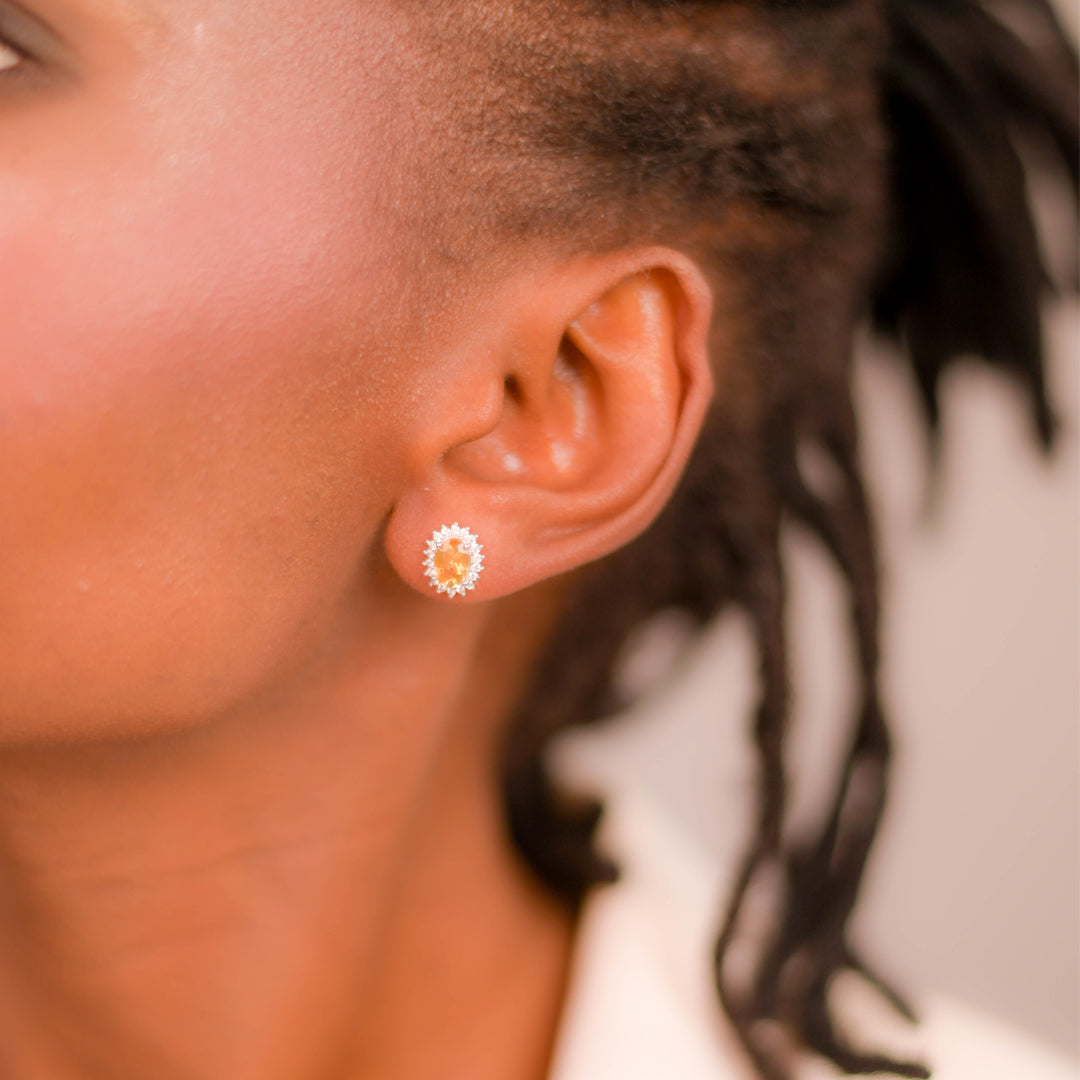 Elegant Oval Citrine and Zircon Women's Earrings from Africa - Timeless Glamour in Every Stud