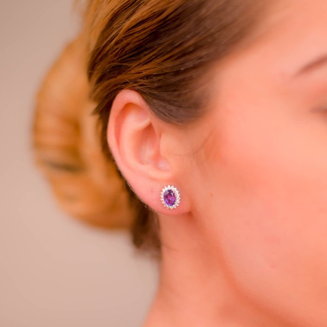 Elegant Oval Amethyst and Zircon Women's Earrings from Brazil - Timeless Beauty in Every Stud