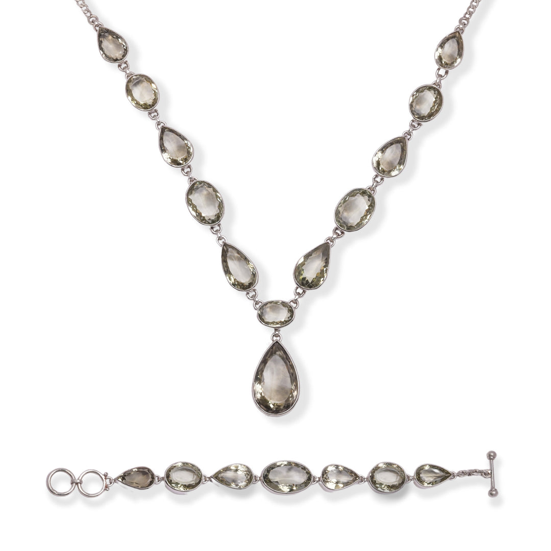 Brazilian Green Amethyst Necklace Set - Elegance in Pear-Shaped Beauty