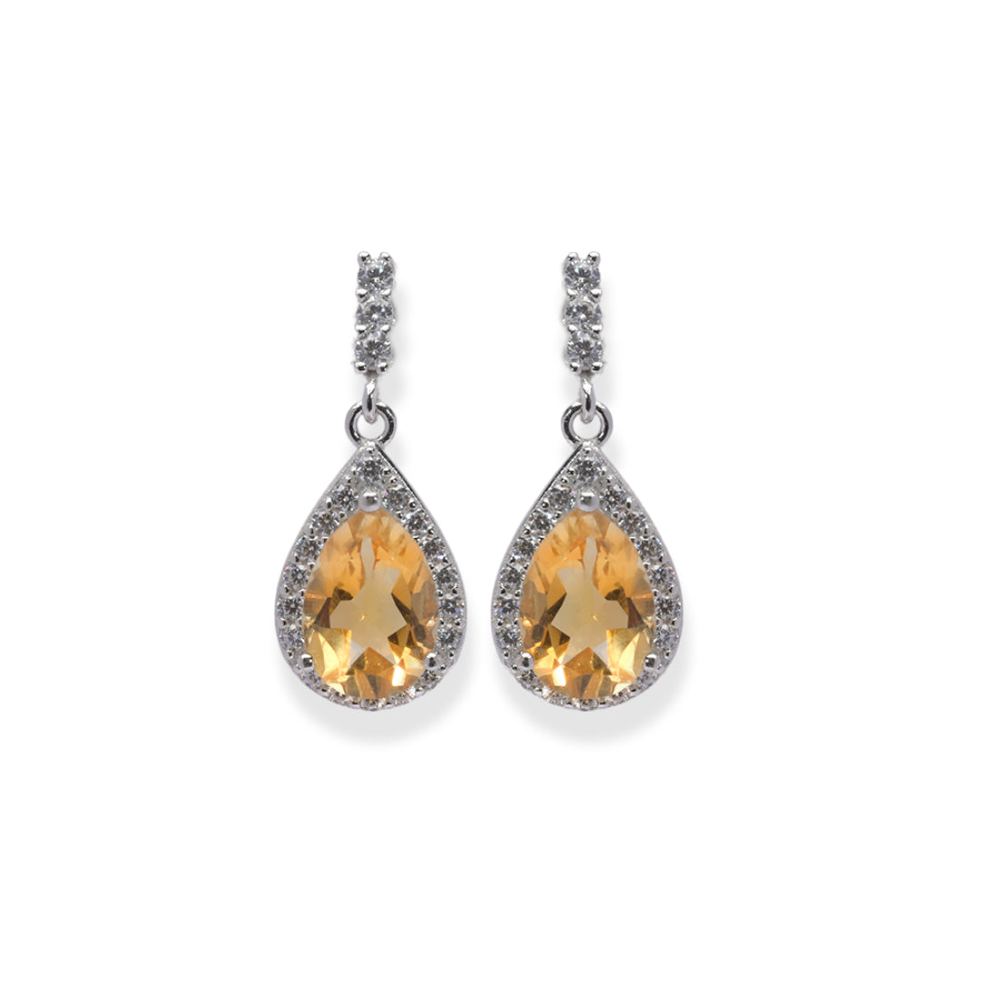 African Pear-Shaped Citrine and Zircon Earrings - 4 Ct - Stones of Size 7/10 mm