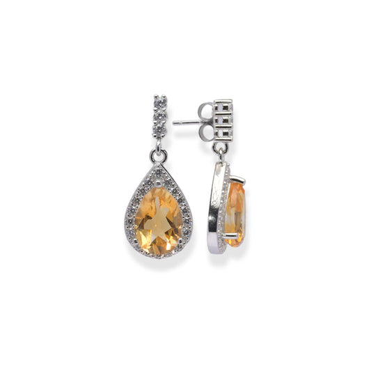 African Pear-Shaped Citrine and Zircon Earrings - 4 Ct - Stones of Size 7/10 mm