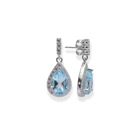 Pakistani Pear-Shaped Blue Topaz Earrings - Exquisite Elegance in Every Detail