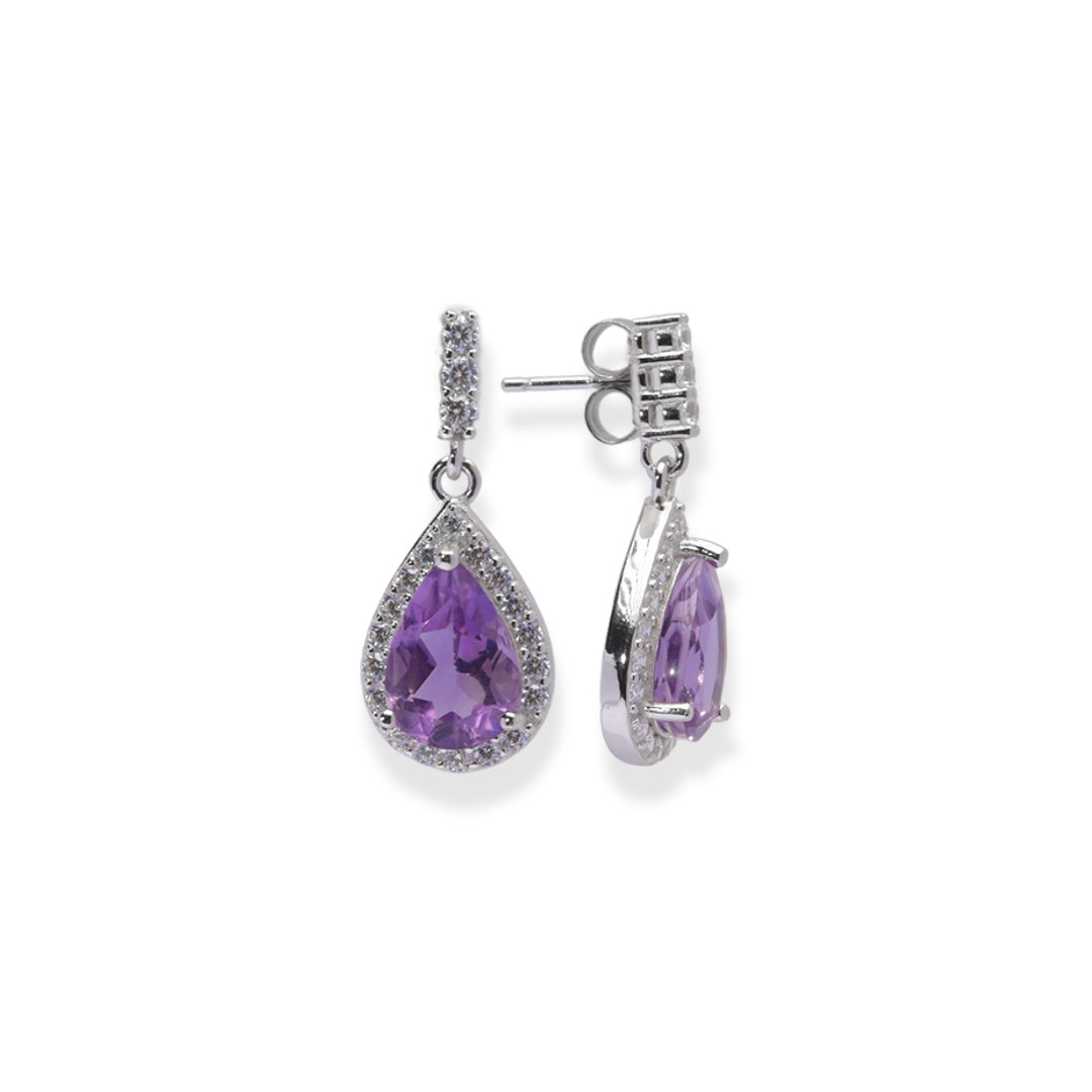 Brazilian Pear-Shaped Amethyst Earrings - Natural Elegance from the Heart of Brazil