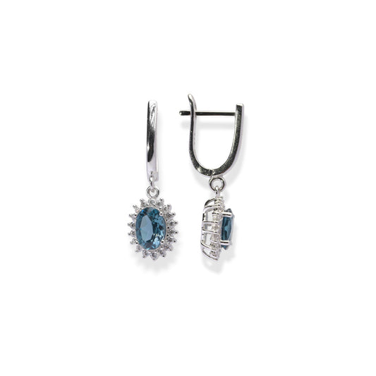 Pakistani Oval London Blue Topaz Earrings - Exquisite Elegance in Every Detail