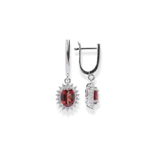 Exquisite Oval Garnet and Zircon Women's Earrings from Africa - Timeless Elegance in Every Stud