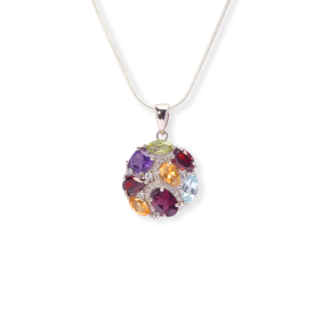 Global Gemstone Medley Pendant - Citrine, Amethyst, Blue Topaz, Garnet, Peridot: A World of Colorful Elegance