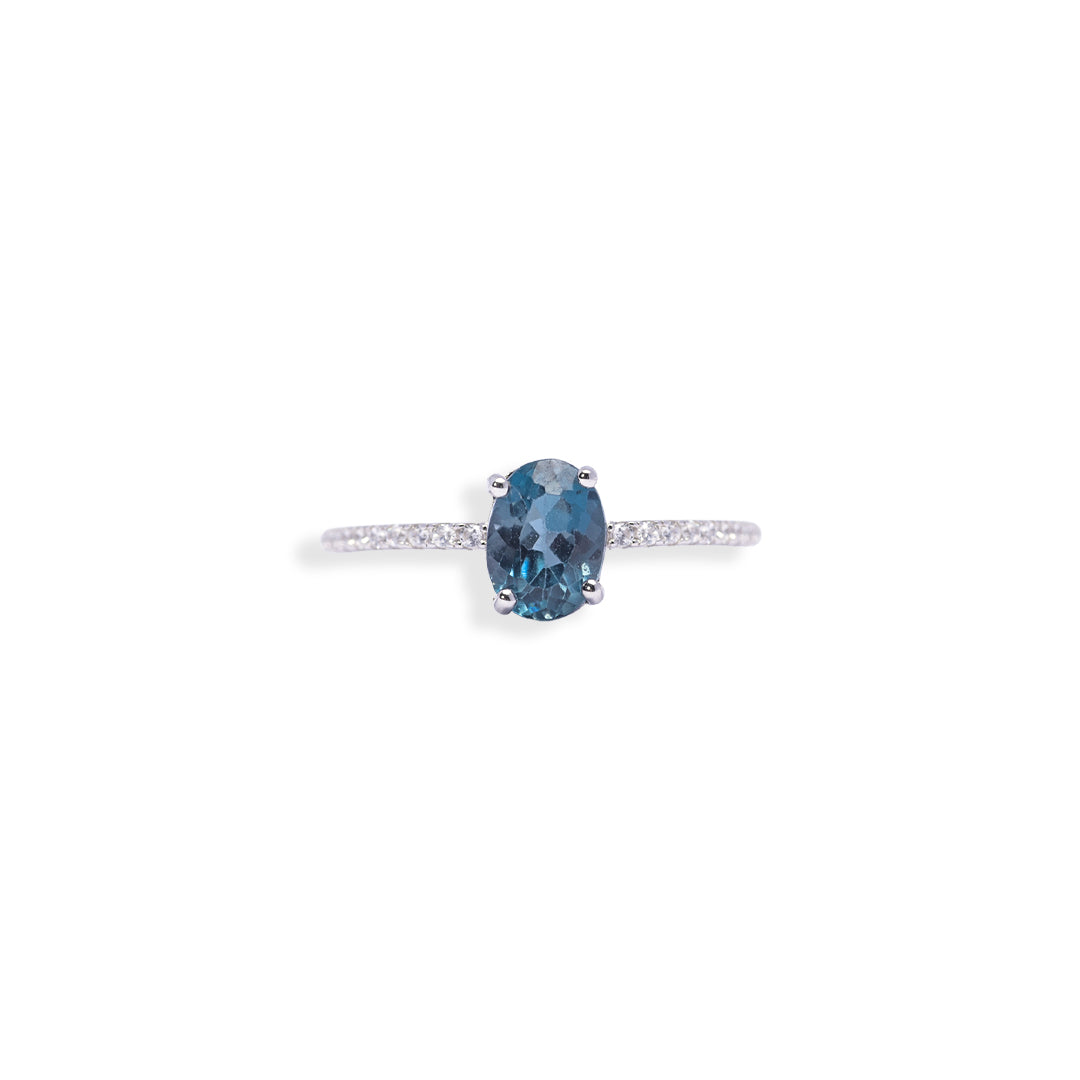 Elegant Pakistani Oval London Blue Topaz Ring with Zircon Accents