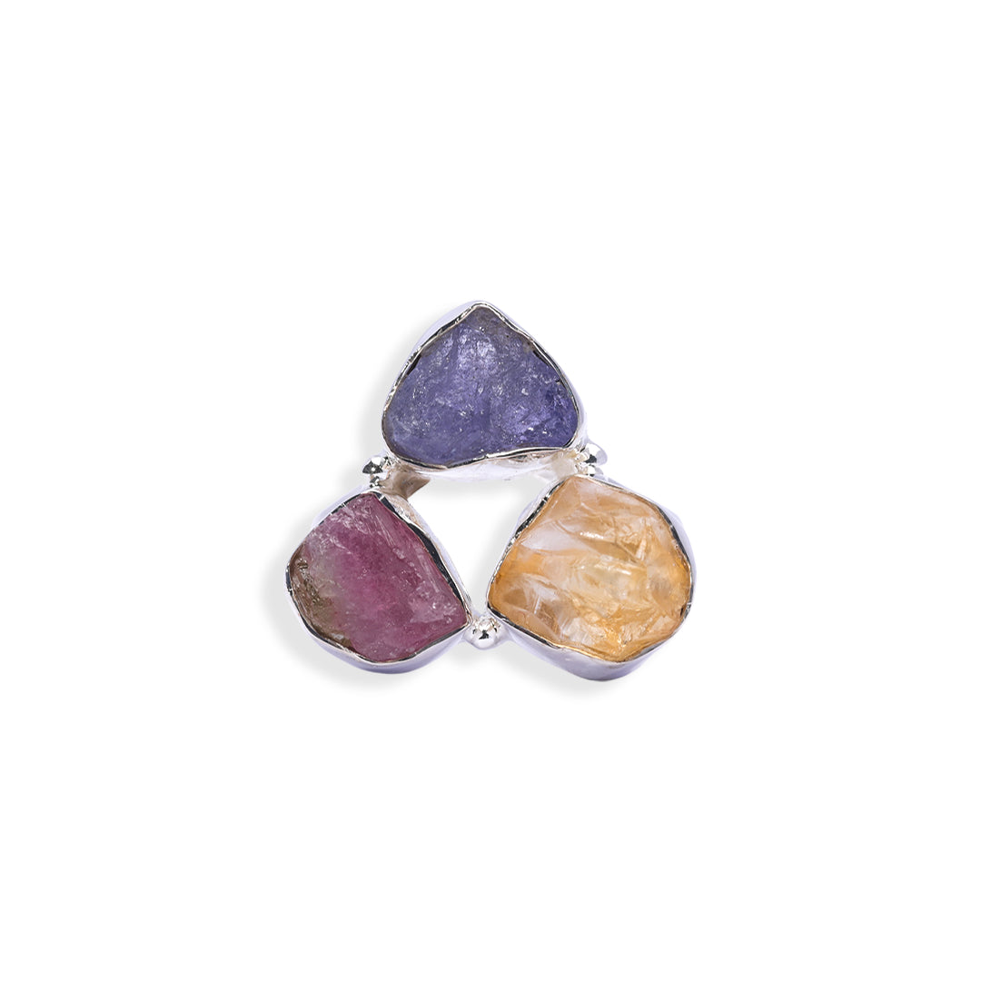 Radiant Gemstone Ring Set - Citrine, Tanzanite, and Tourmaline Trio