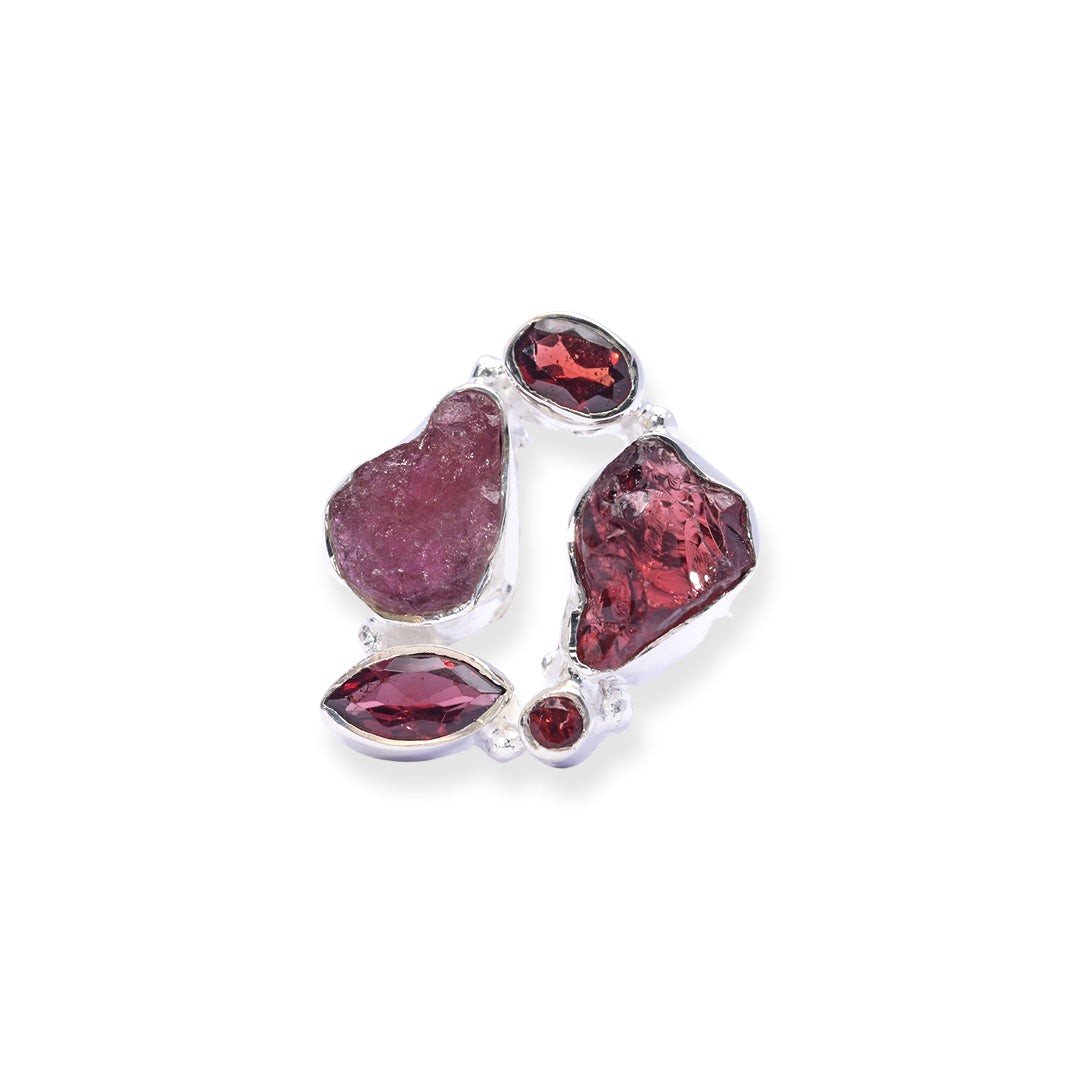 Enchanting Africa Garnet and Brazil Tourmaline Ring Set - Rings in Sizes 6 US, 7 US, and 8 US