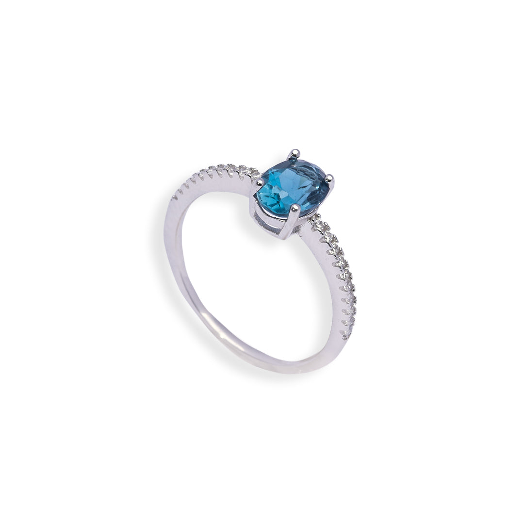 Elegant Pakistani Oval London Blue Topaz Ring with Zircon Accents