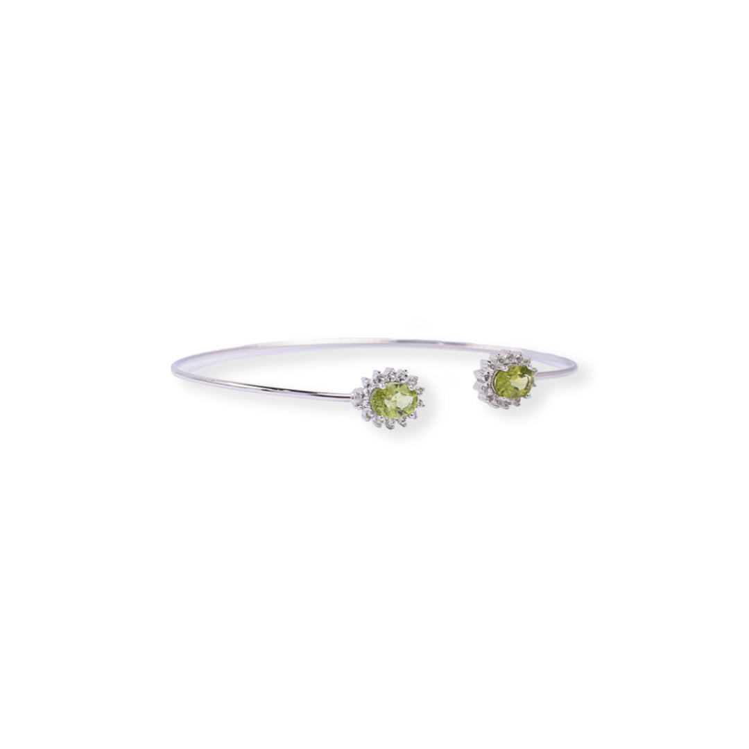 Exquisite Women's Bangle with Oval Peridot and Zircon Gemstones - Handcrafted Elegance from Pakistan