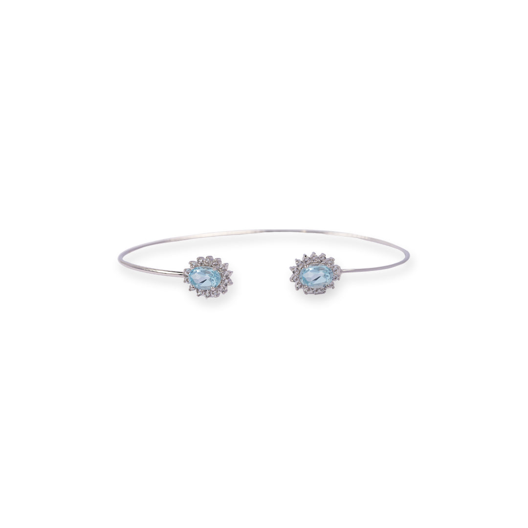 Oval Blue Topaz and Zircon Bangle – Pakistani Craftsmanship, Timeless Beauty