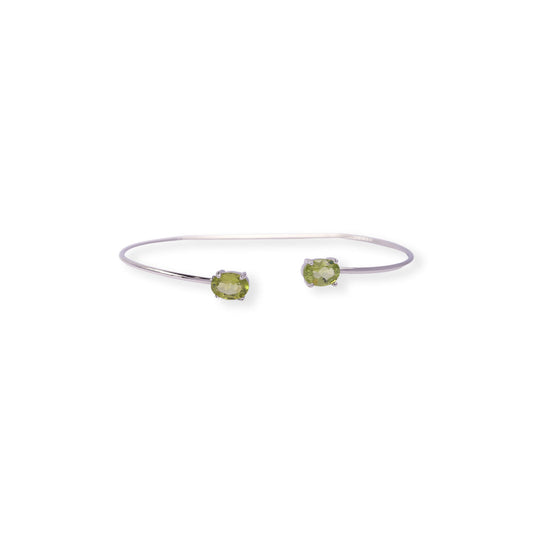 Graceful Women's Bangle with Oval Peridot Gemstones - Handcrafted Elegance from Pakistan