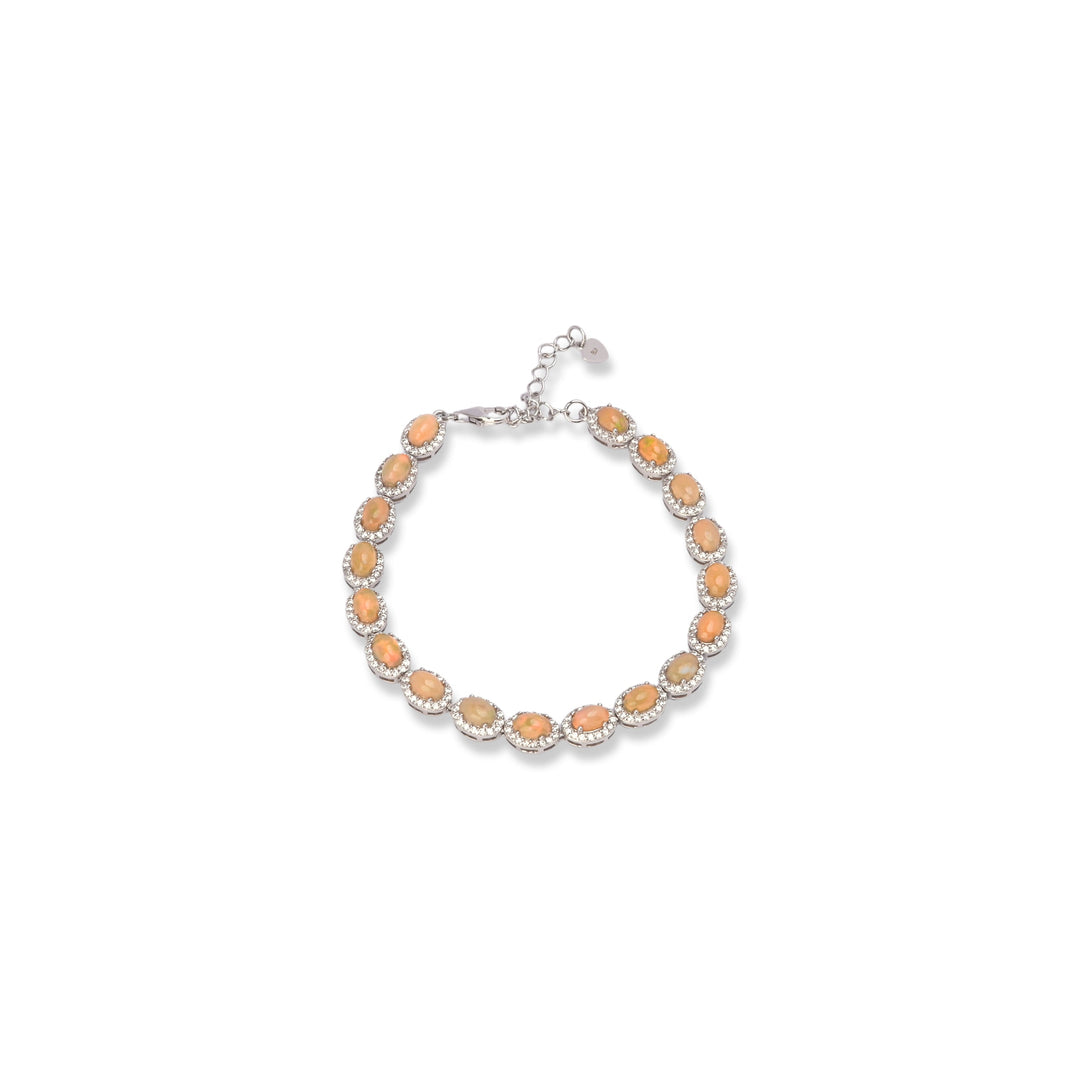 Ethiopian Oval Opal and Zircon Bracelet - Captivating Colors, Timeless Elegance