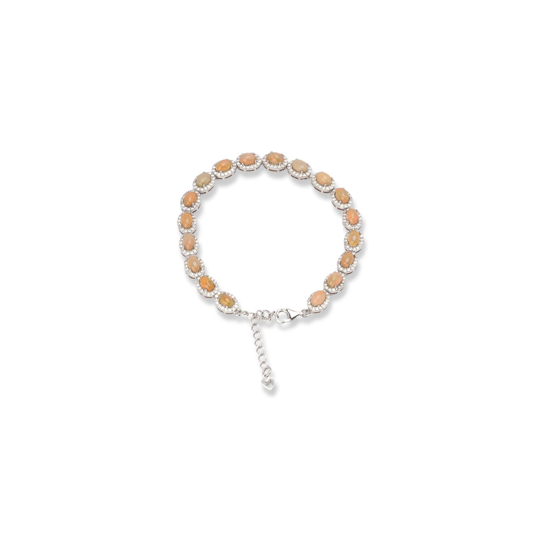 Ethiopian Oval Opal and Zircon Bracelet - Captivating Colors, Timeless Elegance