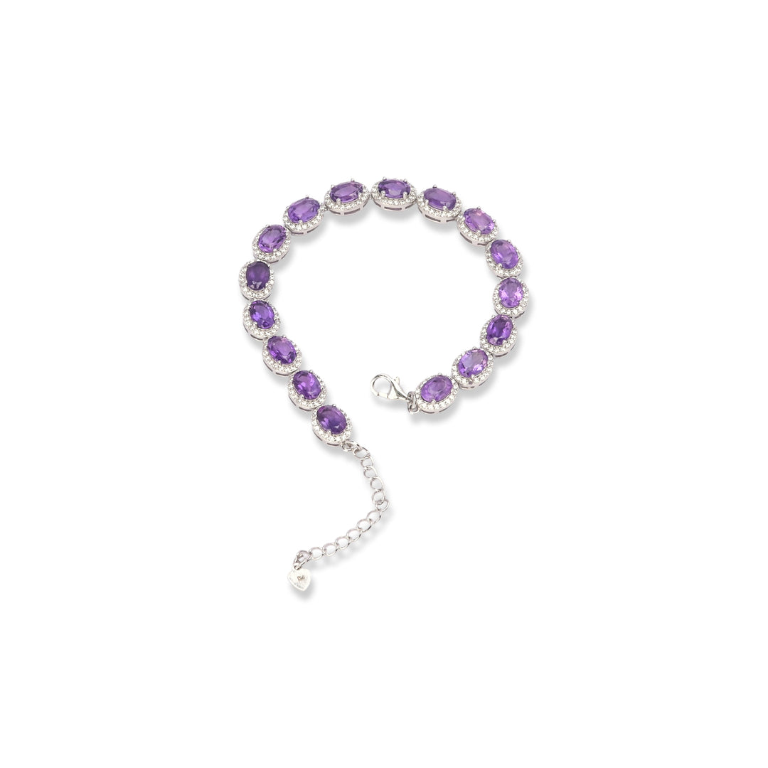 Brazilian Oval Amethyst and Zircon Bracelet - Radiant Charm on Your Wrist