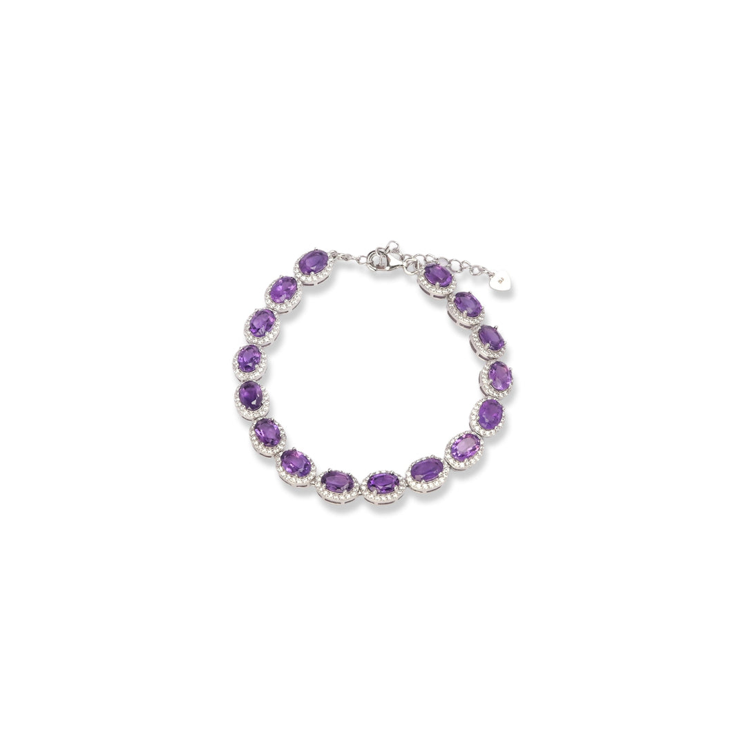 Brazilian Oval Amethyst and Zircon Bracelet - Radiant Charm on Your Wrist