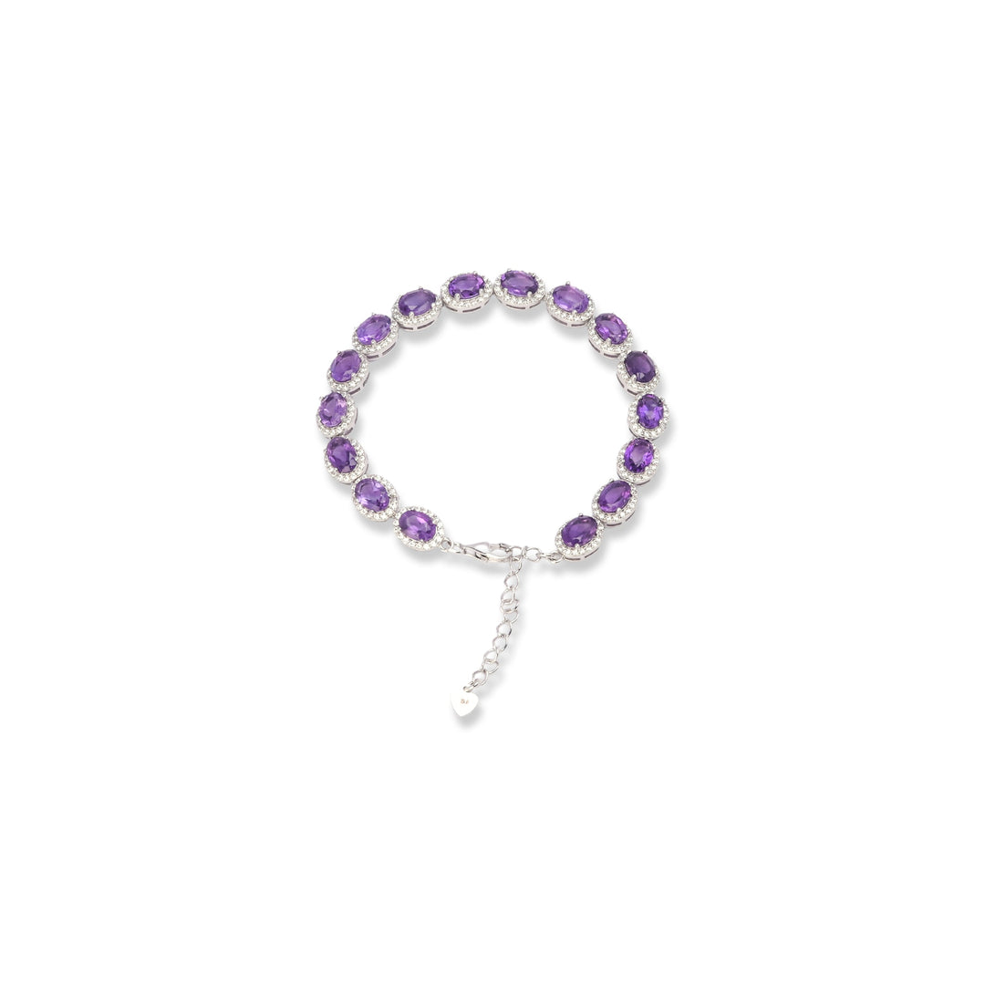 Brazilian Oval Amethyst and Zircon Bracelet - Radiant Charm on Your Wrist