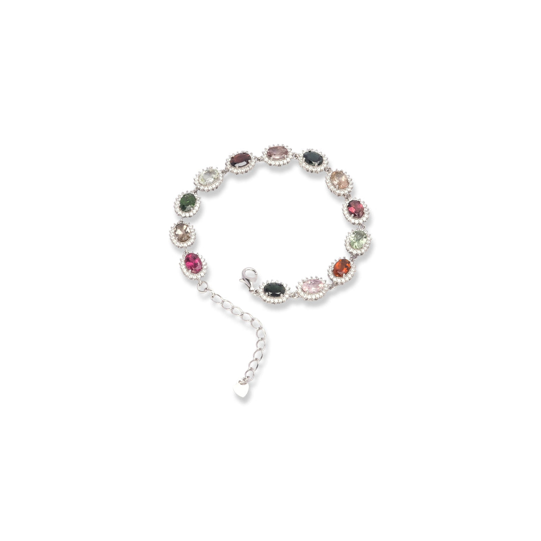 Brazilian Oval Tourmaline Zircon Bracelet - Captivating Colors, Adjustable Charm