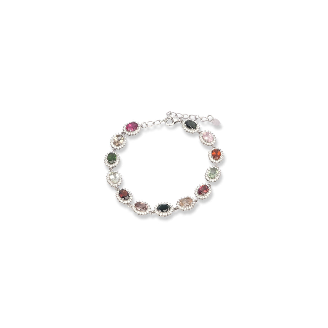 Brazilian Oval Tourmaline Zircon Bracelet - Captivating Colors, Adjustable Charm