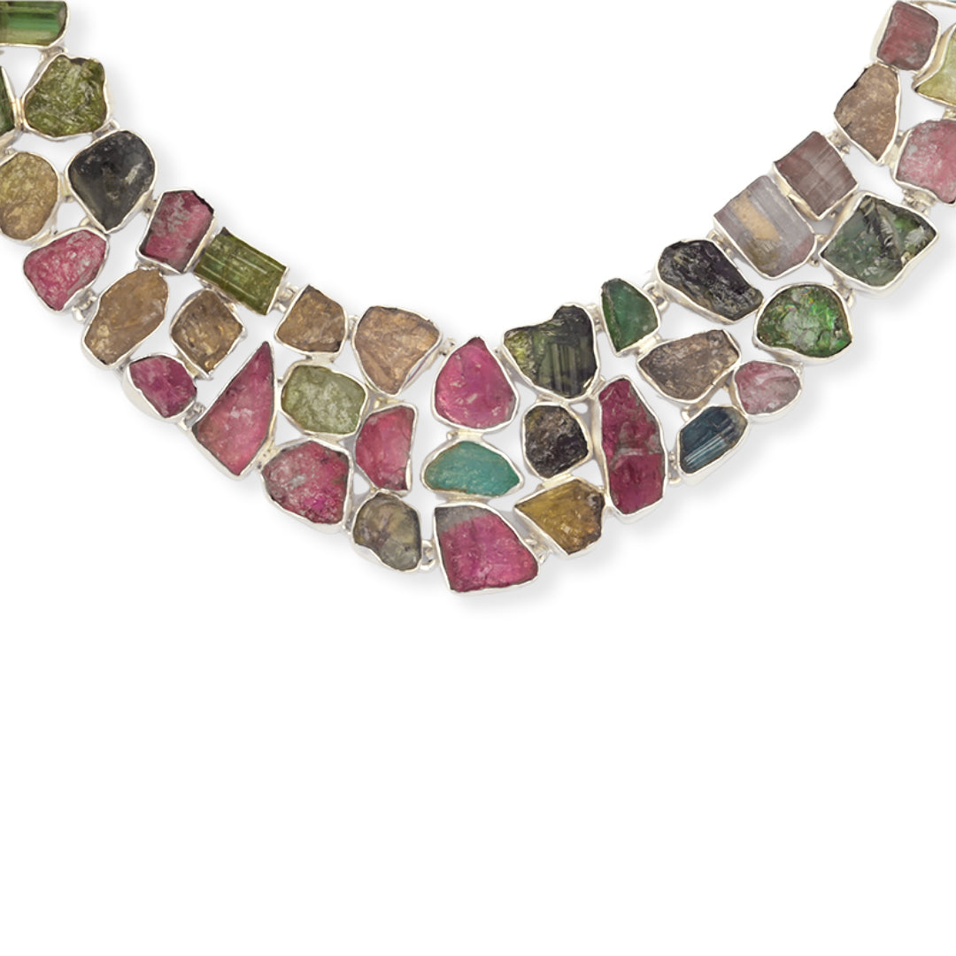 Brazilian Raw Tourmaline Necklace - Nature's Vibrant Charm, Adjustable Length