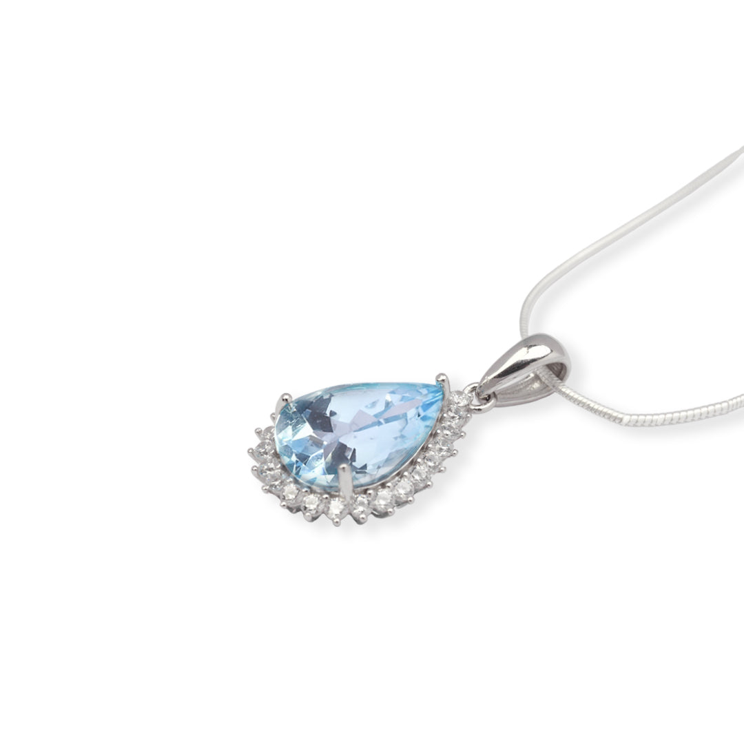 Elegant Pear-Shaped Pendant - Pakistani Swiss Blue Topaz and Zircon Brilliance