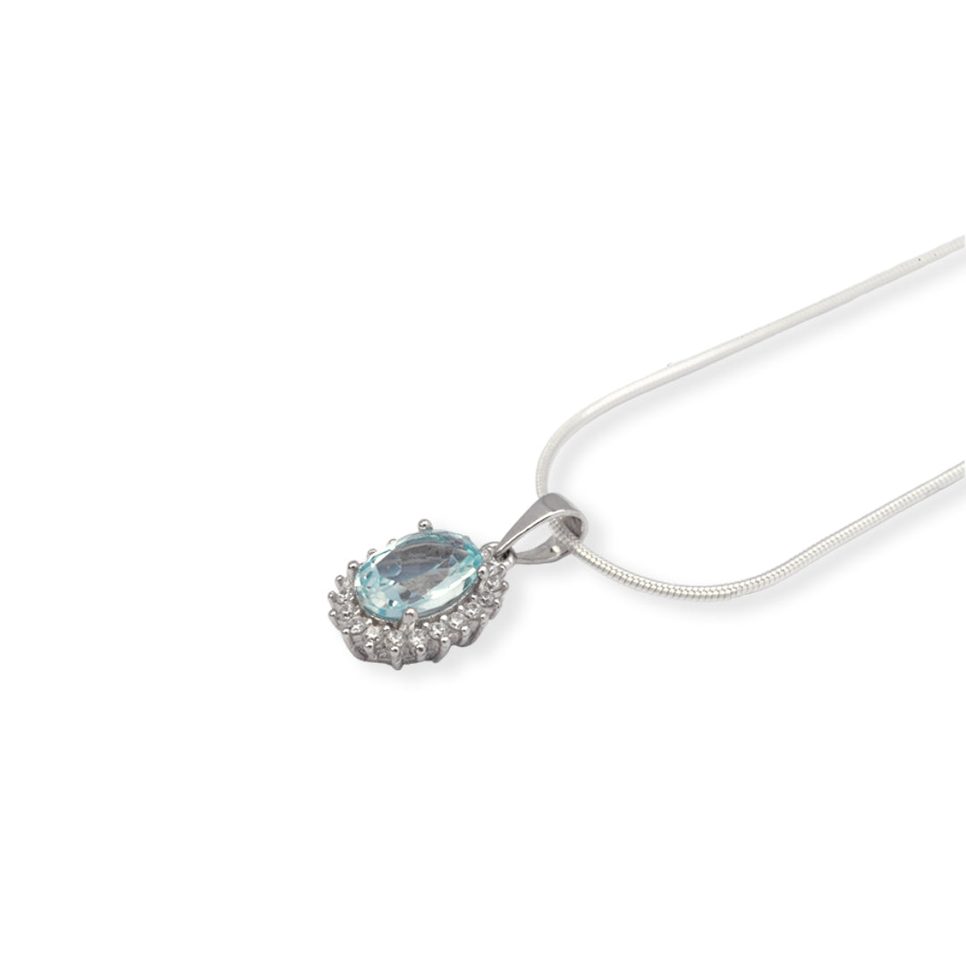 Pakistani Oval Blue Topaz and Zircon Pendant - Captivating Charm, Timeless Beauty