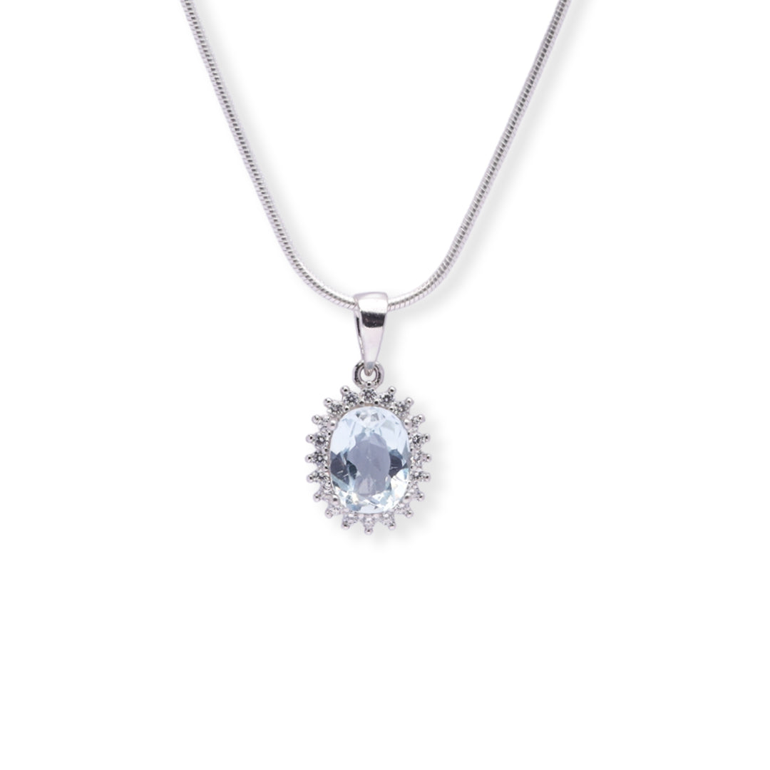 Pakistani Oval Blue Topaz and Zircon Pendant - Captivating Charm, Timeless Beauty