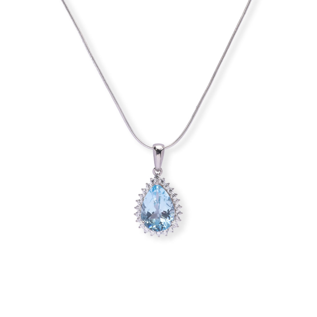 Elegant Pear-Shaped Pendant - Pakistani Swiss Blue Topaz and Zircon Brilliance