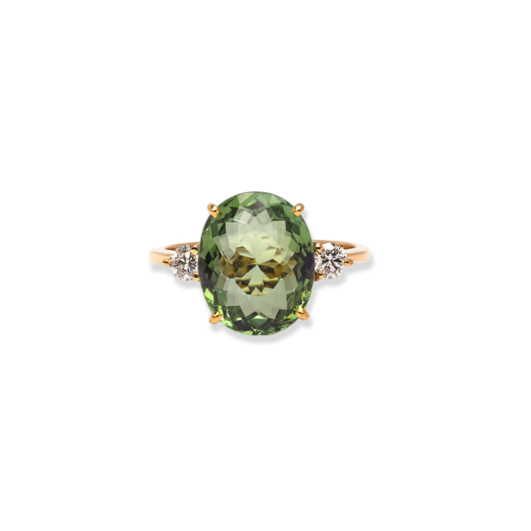 Tourmaline Golden Diamond Ring - 5.50ct, 18k Gold