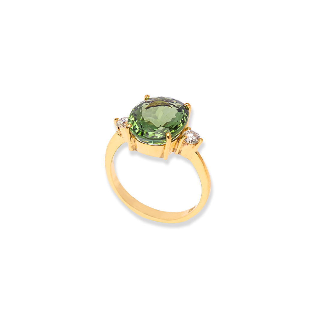 Tourmaline Golden Diamond Ring - 5.50ct, 18k Gold