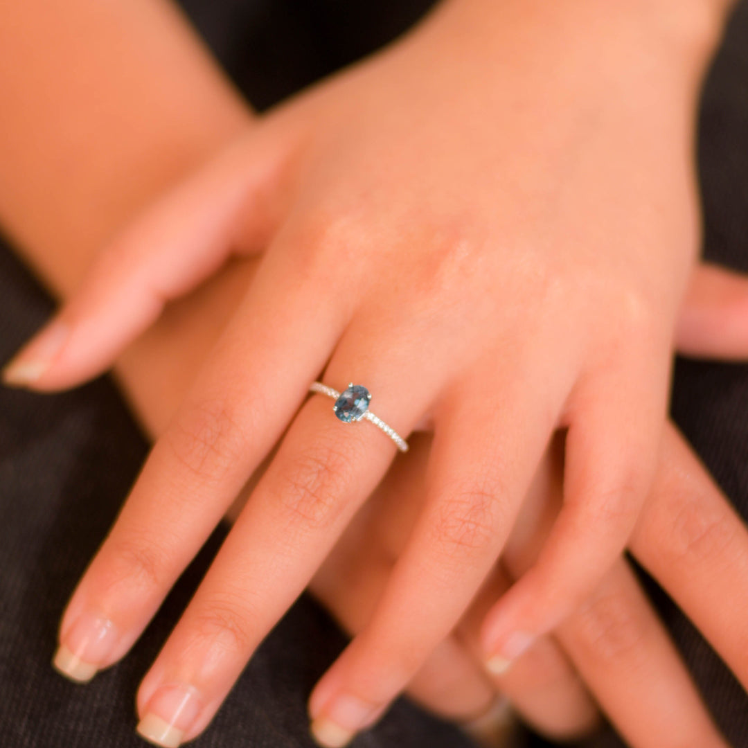 Elegant Pakistani Oval London Blue Topaz Ring with Zircon Accents