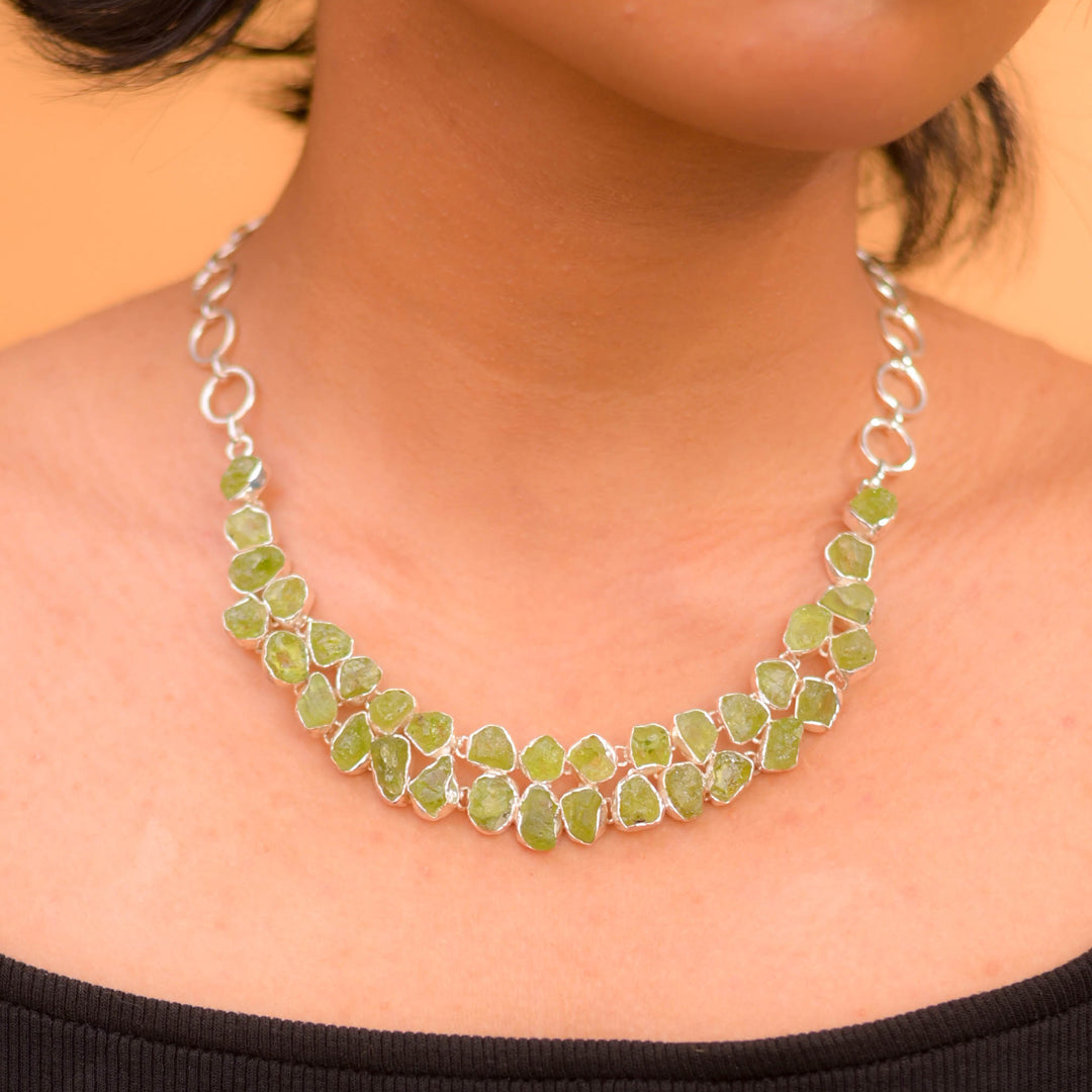 Pakistani Peridot Necklace - Natural Elegance, Adjustable Charm