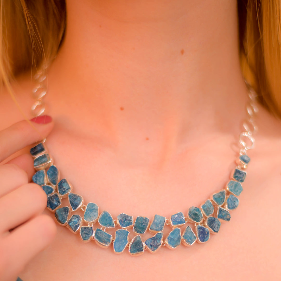 Brazilian Raw Apatite Necklace - Natural Beauty, Customizable Elegance