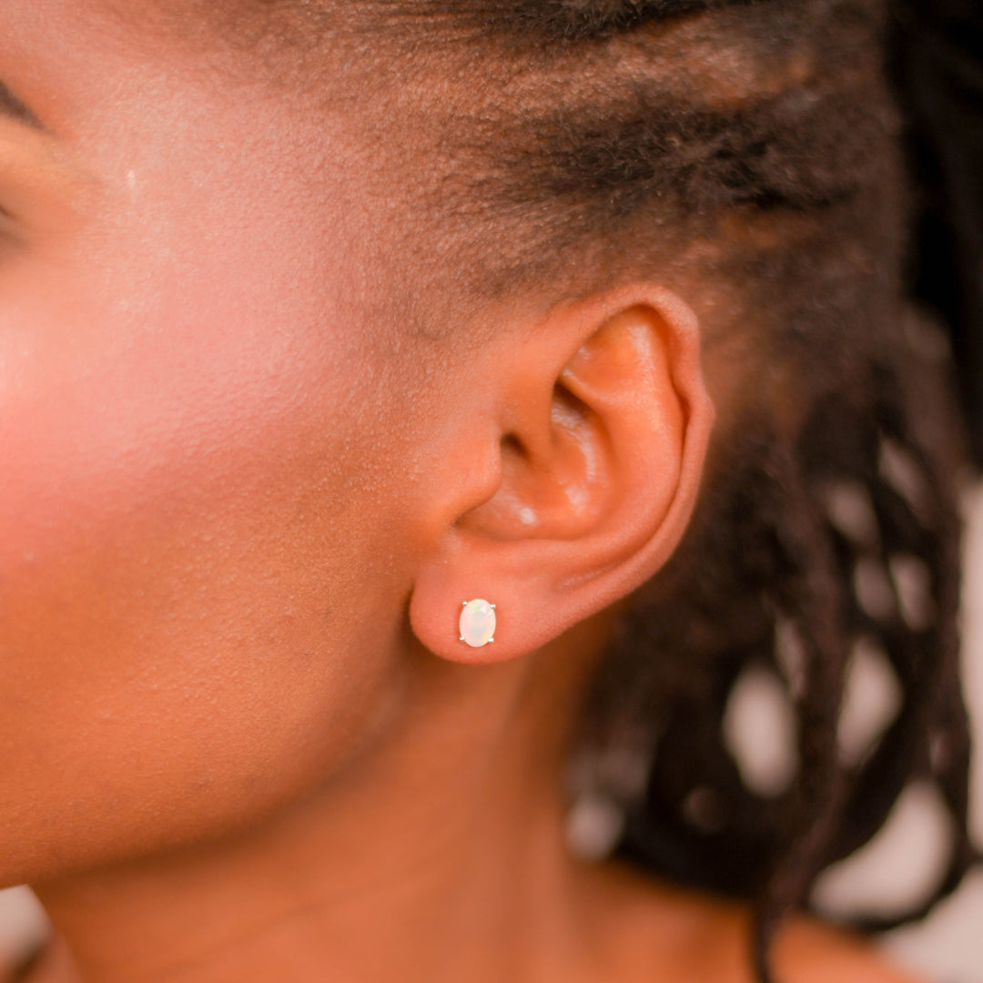 Ethiopian Oval Opal Earrings - Captivating Beauty from the Heart of Ethiopia