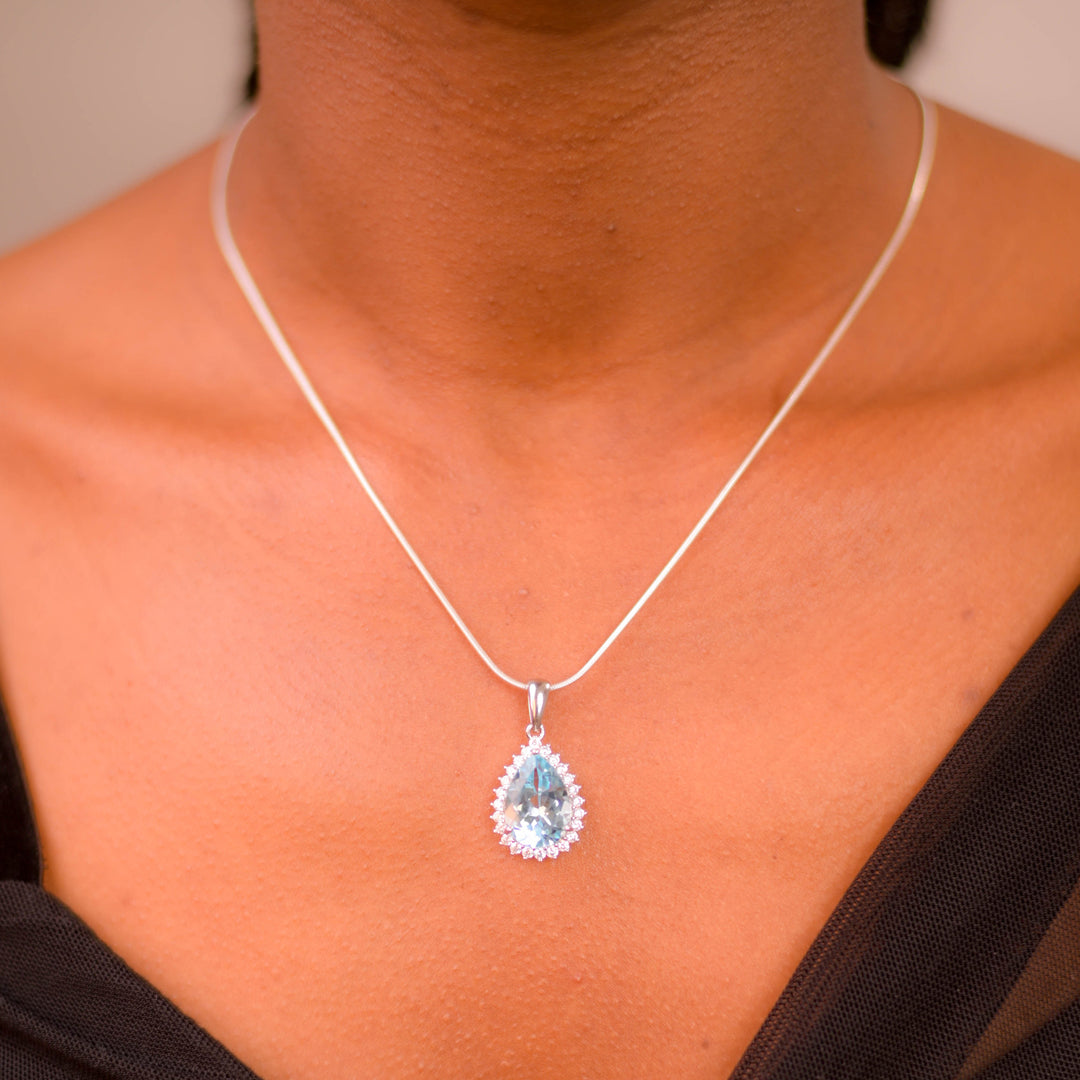 Elegant Pear-Shaped Pendant - Pakistani Swiss Blue Topaz and Zircon Brilliance