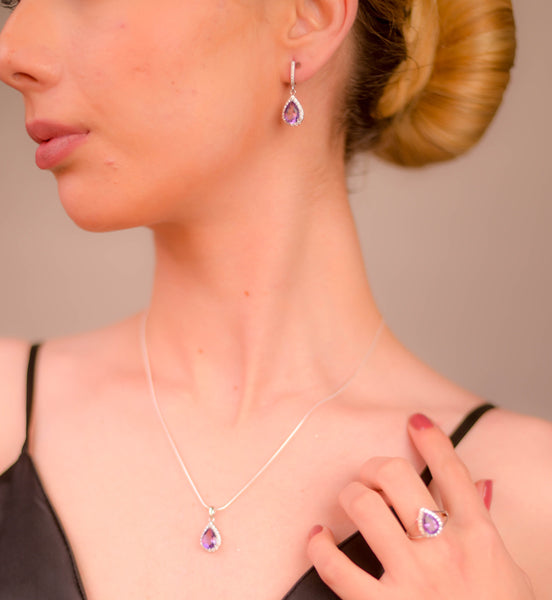 Brazilian Amethyst and Zircon Jewelry Set –  Pear Cut , 6.7 Carats